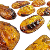 Fossil Amber Carved Pumpkin Cabochons